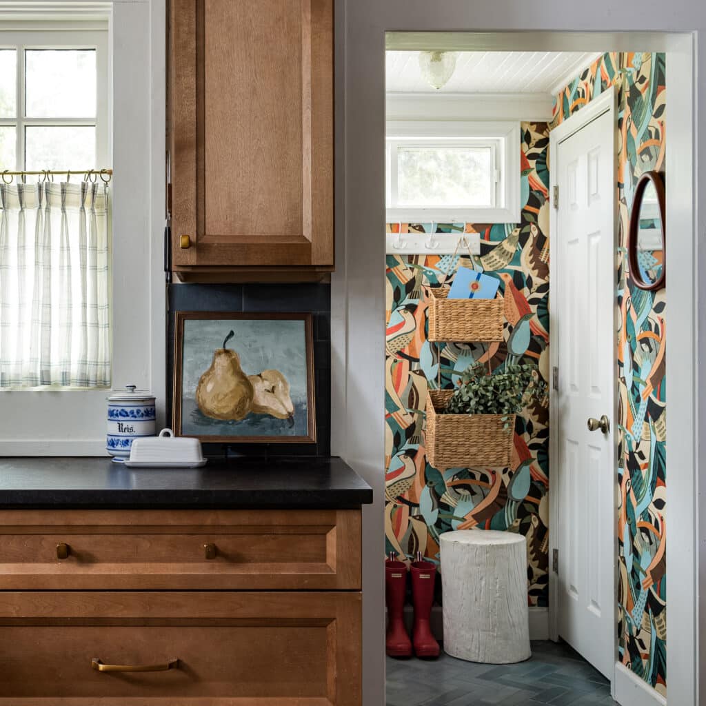 Mudroom view at a mid-century modern home renovation.